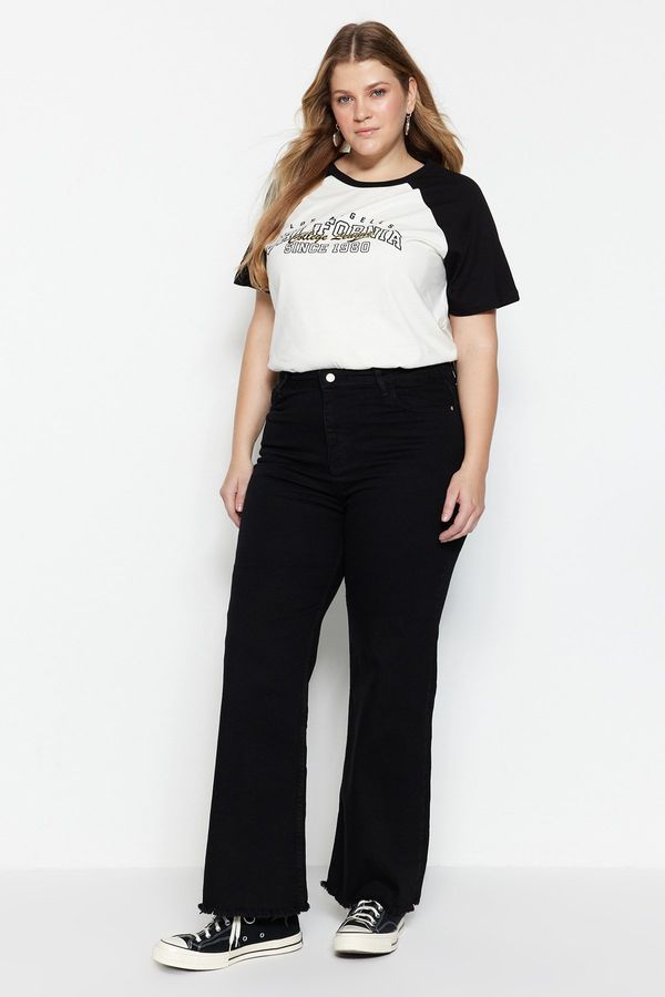 Trendyol Trendyol Curve Black High Waist Wide Leg Jeans with Dirty Tip Detail