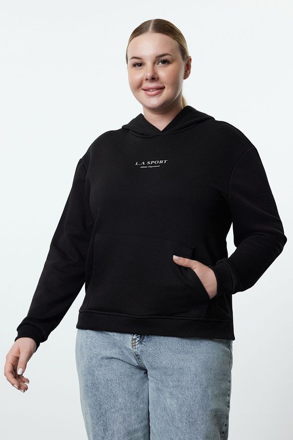 Trendyol Trendyol Curve Black Hooded Regular Fit Plus Size Sweatshirt