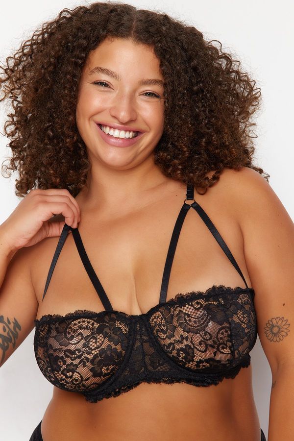 Trendyol Trendyol Curve Black Lace Piping Underwire Capless Balconette Bra