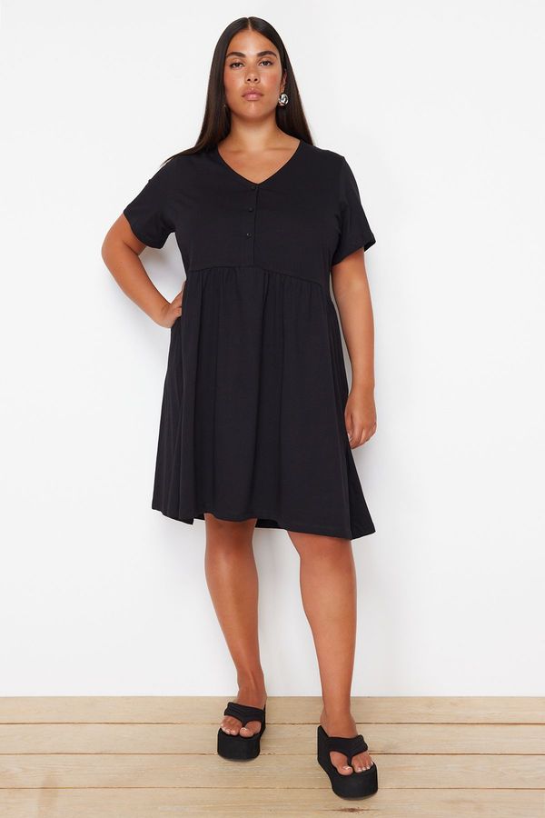 Trendyol Trendyol Curve Black More Sustainable Drawstring Detailed Mini Knitted Dress