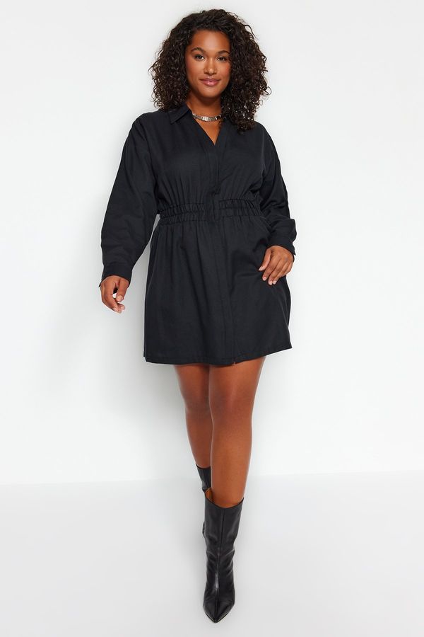 Trendyol Trendyol Curve Black Plain Shirt Dress Mini Woven Plus Size Dress