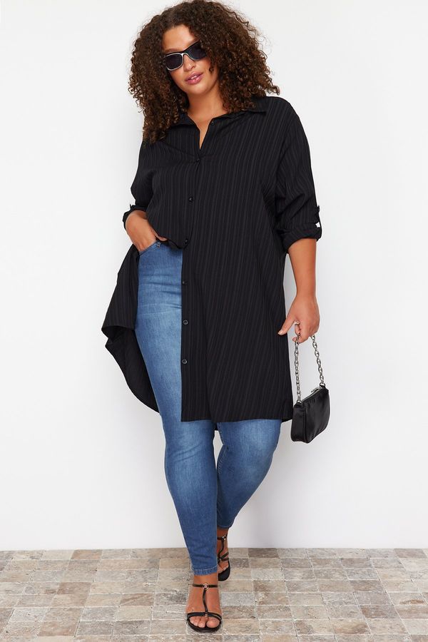 Trendyol Trendyol Curve Black Plus Size Cotton Woven Shirt