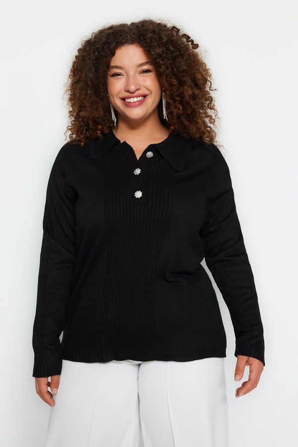 Trendyol Trendyol Curve Black Polo Collar Button Closure Knitwear Sweater