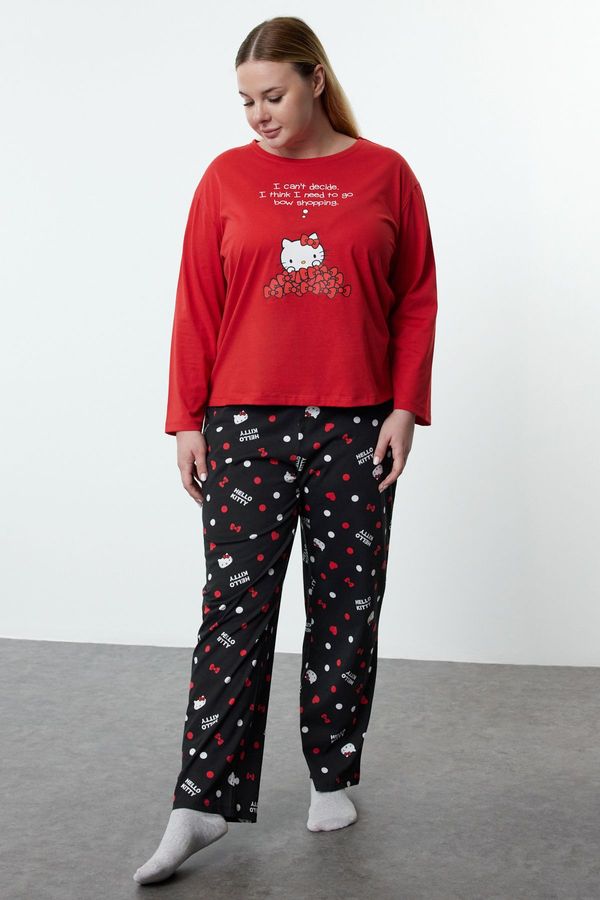 Trendyol Trendyol Curve Black-Red Hello Kitty Licensed Knitted Pajama Set