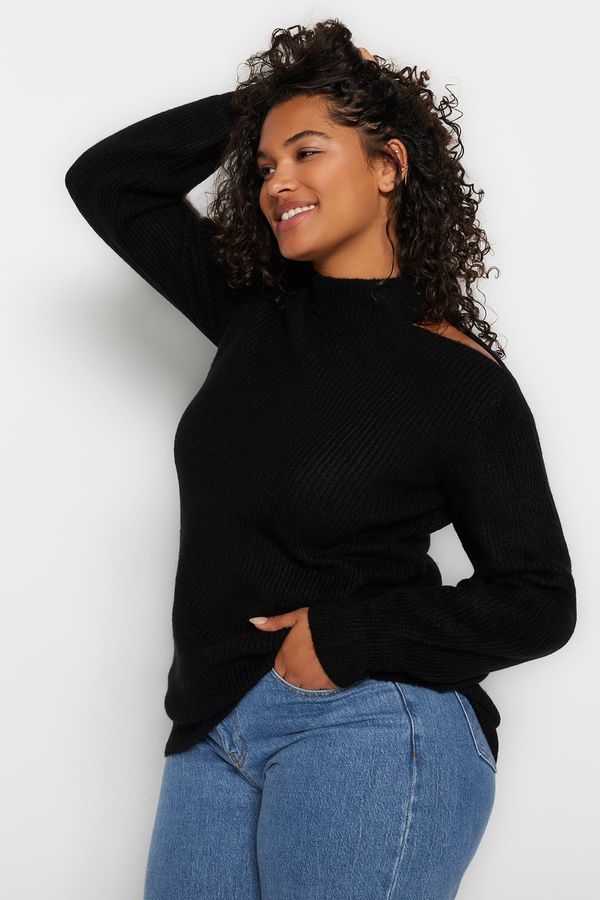 Trendyol Trendyol Curve Black Shoulder Detailed Turtleneck Knitwear Sweater