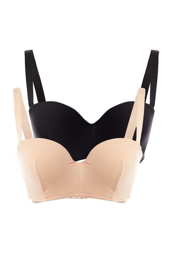 Trendyol Trendyol Curve Black-Ten 2-Pack Thick Detachable Straps Non-Padded Full Cup Balconette Bra