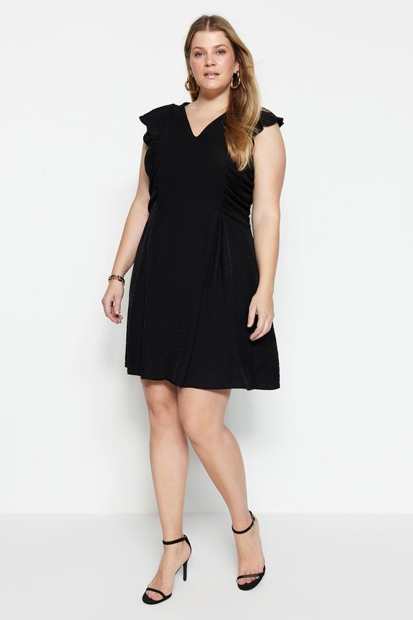 Trendyol Trendyol Curve Black Weave Dress With Frilled Sleeves