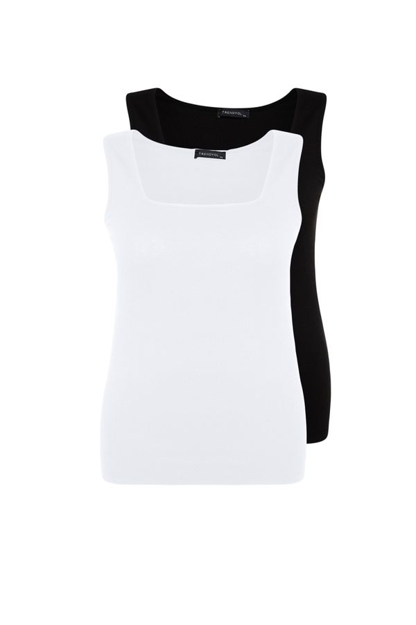 Trendyol Trendyol Curve Black-White Basic Corded 2-Pack Square Collar Knitted Tank Top