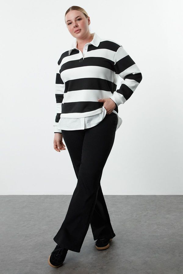 Trendyol Trendyol Curve Black-White Striped Shirt-Removable Inside Polar Fleece Thick Knitted Sweatshirt