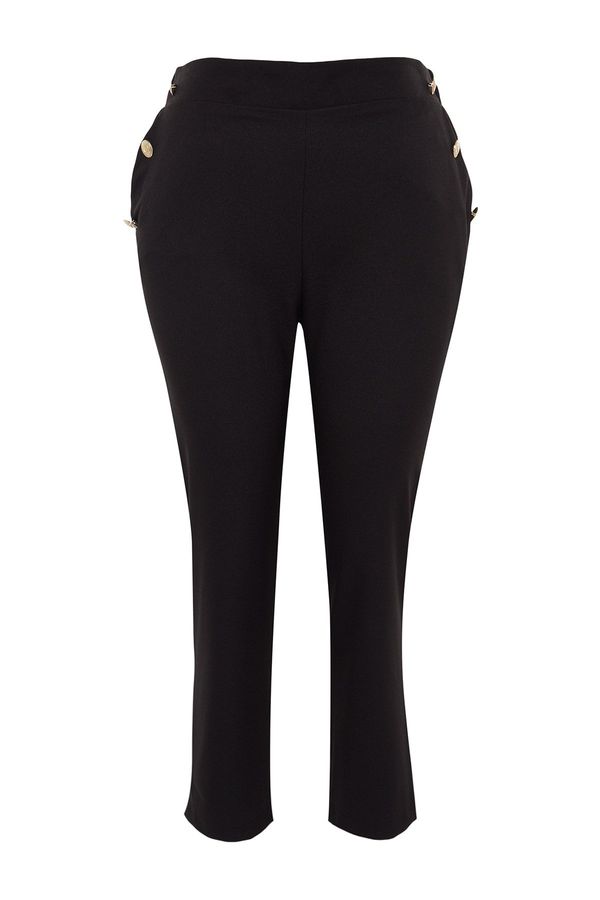 Trendyol Trendyol Curve Black Woven Gold Button Detailed Trousers