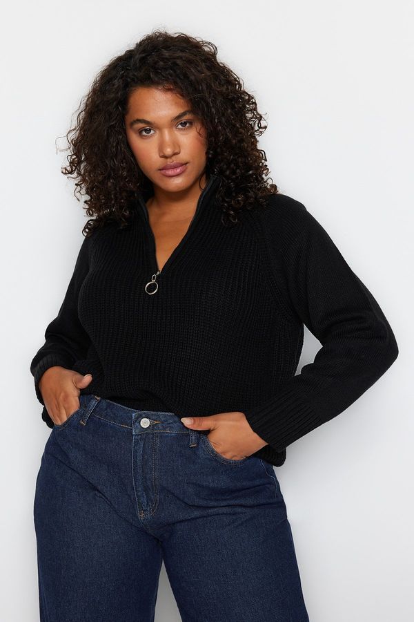 Trendyol Trendyol Curve Black Zipper Collar Knitwear Sweater
