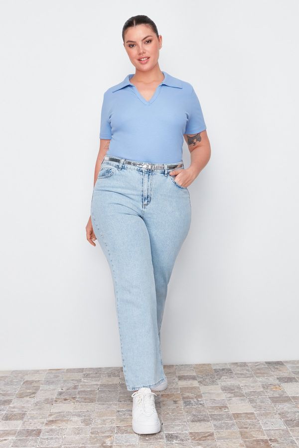 Trendyol Trendyol Curve Blue Camisole Knitted Plus Size Blouse