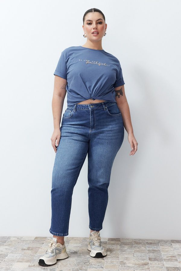 Trendyol Trendyol Curve Blue More Sustainable High Waist Slim Mom Jeans