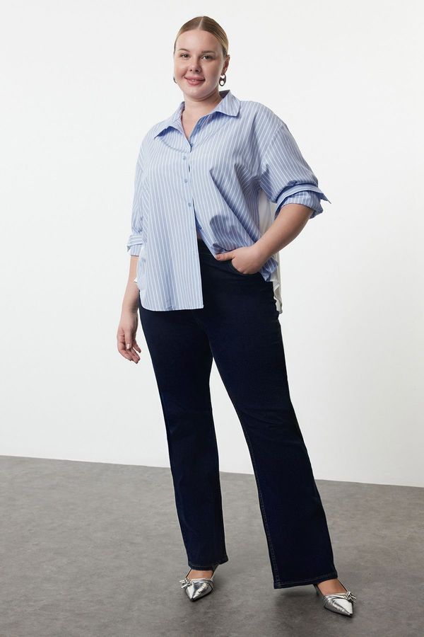 Trendyol Trendyol Curve Blue-White Striped Chiffon Woven Back Plus Size Shirt