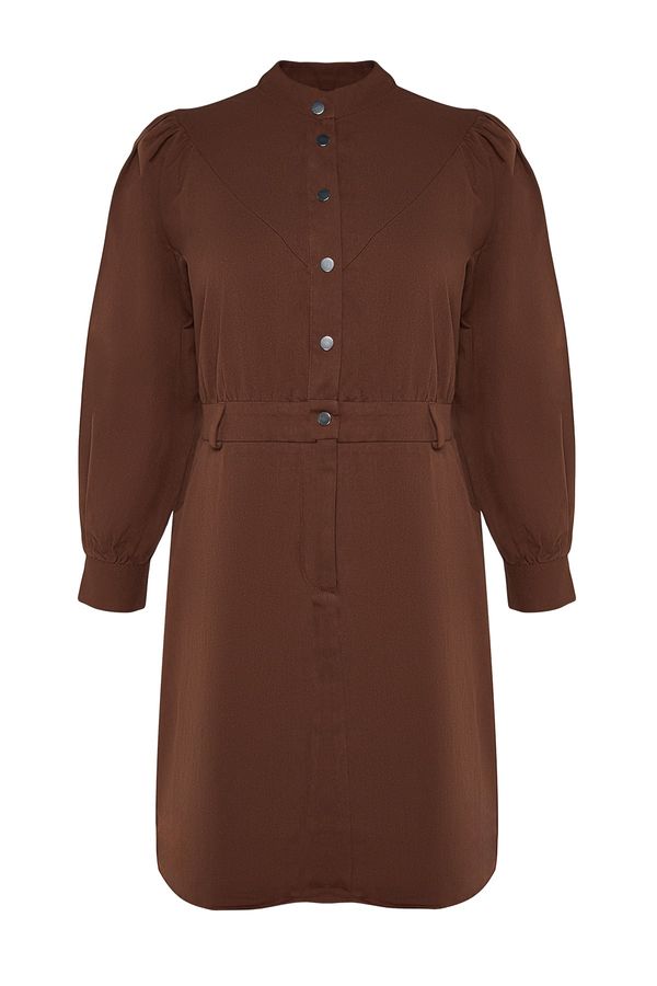 Trendyol Trendyol Curve Brown Cotton Long Sleeve Midi/Medium Length Buttoned Gabardine Woven Dress