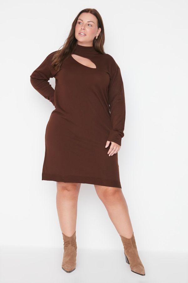 Trendyol Trendyol Curve Brown Stand-Up Collar Cut Out Detailed Sweater Dress