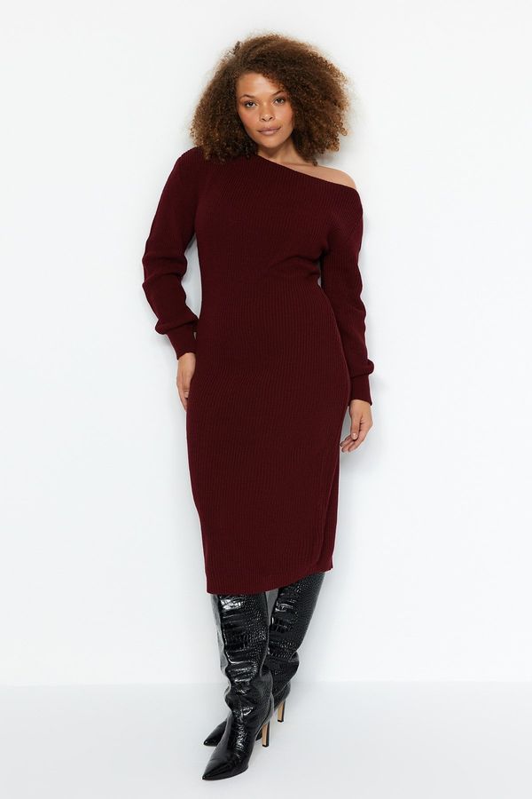 Trendyol Trendyol Curve Burgundy Asymmetric Detailed Knitwear Dress