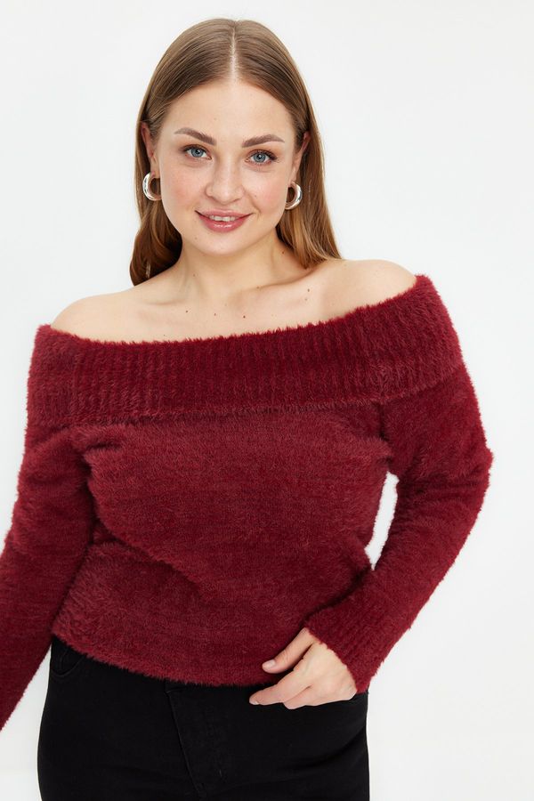 Trendyol Trendyol Curve Burgundy Carmen Collar Knitwear Sweater