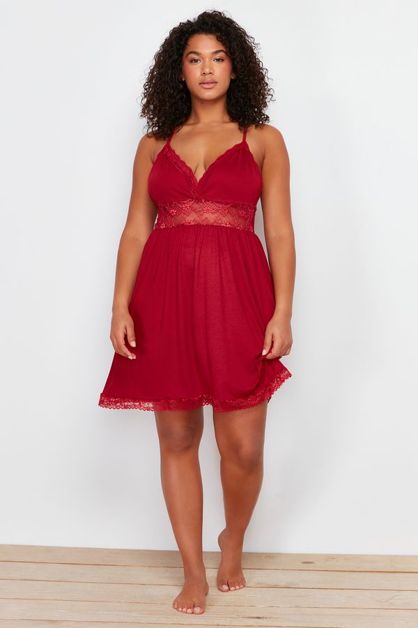 Trendyol Trendyol Curve Burgundy Lace and Back Detailed Knitted Nightshirt