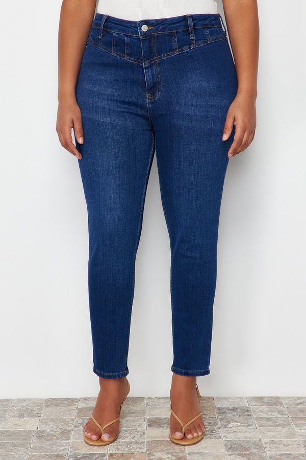 Trendyol Trendyol Curve Dark Blue Stitching Detailed Stretchy Skinny Denim Jeans