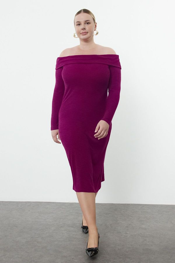 Trendyol Trendyol Curve Dark Purple Foam Knitted Plus Size Dress