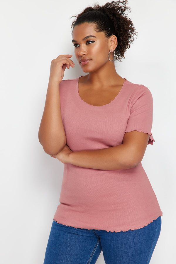 Trendyol Trendyol Curve Dusty Rose Camisole Knitted Plus Size Blouse