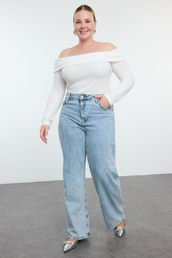 Trendyol Trendyol Curve Ecru Foam Knitted Plus Size Blouse