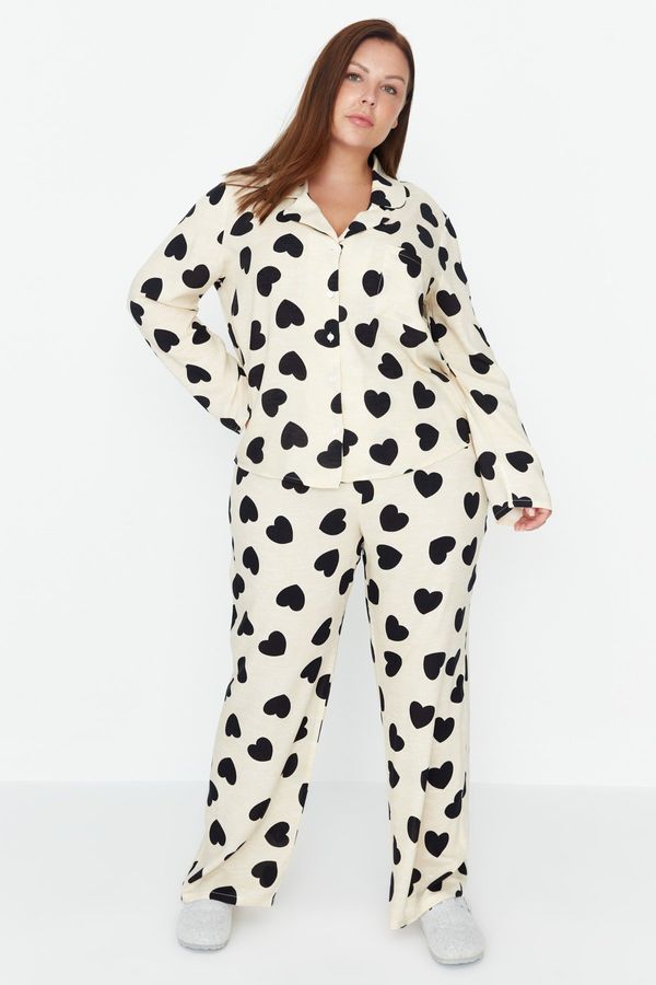 Trendyol Trendyol Curve Ecru Heart Shirt Collar Woven Pajama Set