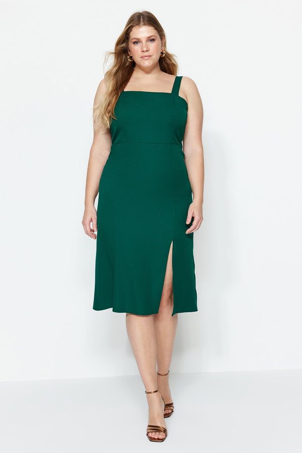 Trendyol Trendyol Curve Emerald Green Woven Slit Dress