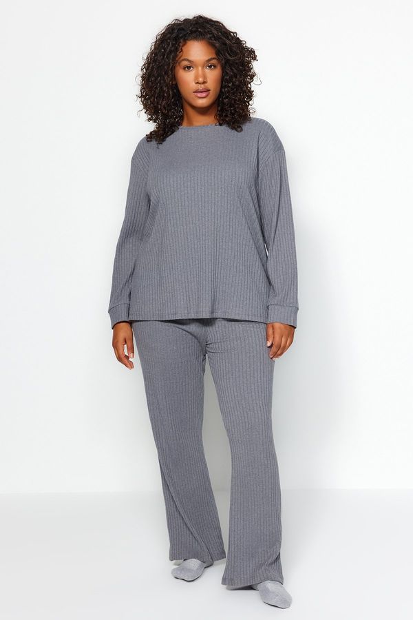 Trendyol Trendyol Curve Gray Corded Knitted Top and Bottom Set