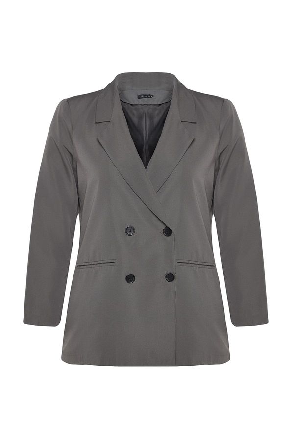 Trendyol Trendyol Curve Gray Double Breasted Closure Lined Blazer Jacket