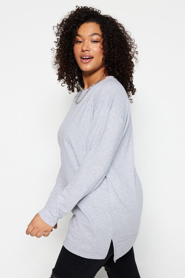 Trendyol Trendyol Curve Gray Slit Detailed Thin Knitted Sweatshirt