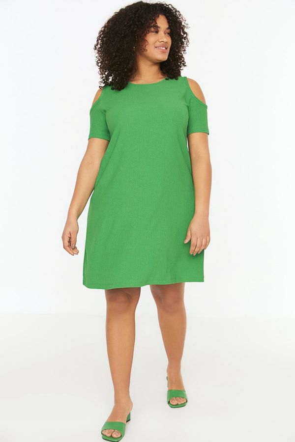 Trendyol Trendyol Curve Green A-line Cut-Out Detailed Knitted Dress