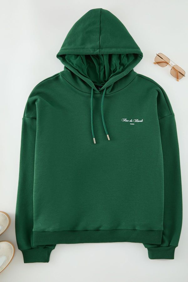 Trendyol Trendyol Curve Green Hooded Basic Sweatshirt