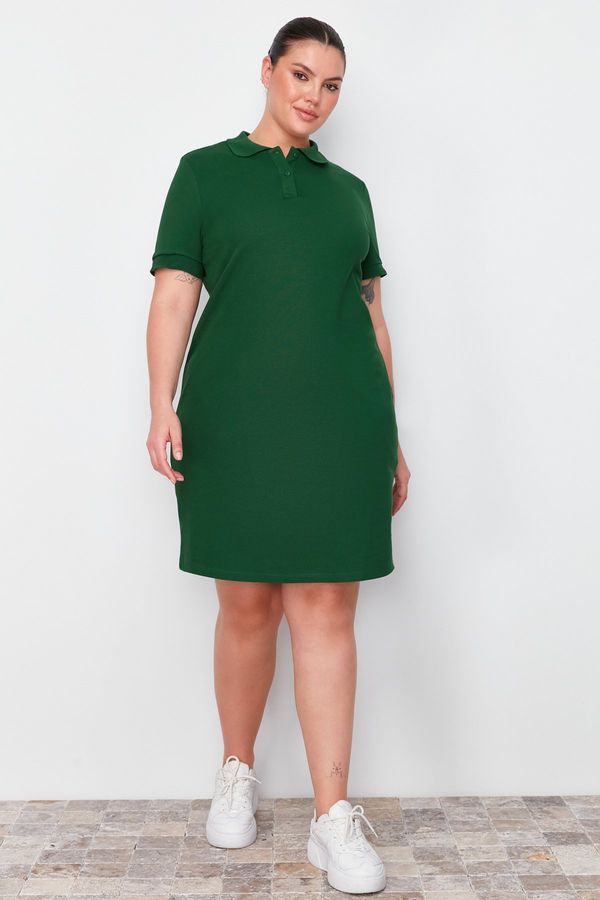 Trendyol Trendyol Curve Green Polo Neck Mini 100% Cotton Knitted Dress