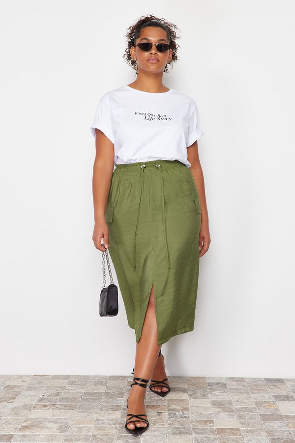 Trendyol Trendyol Curve Khaki Midi Pencil Woven Skirt