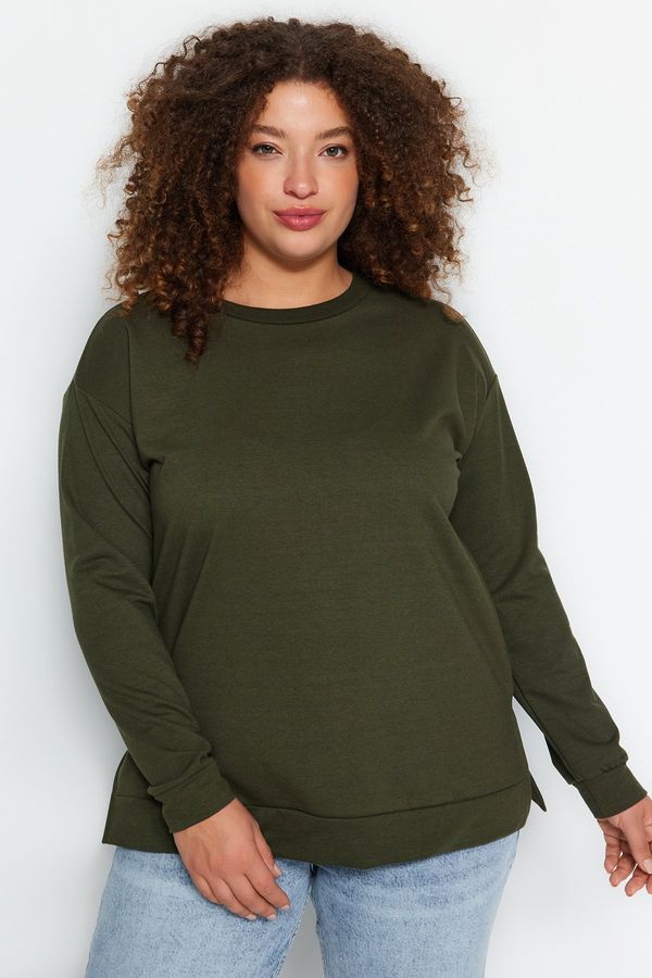 Trendyol Trendyol Curve Khaki Slit Detailed Thin Knitted Sweatshirt