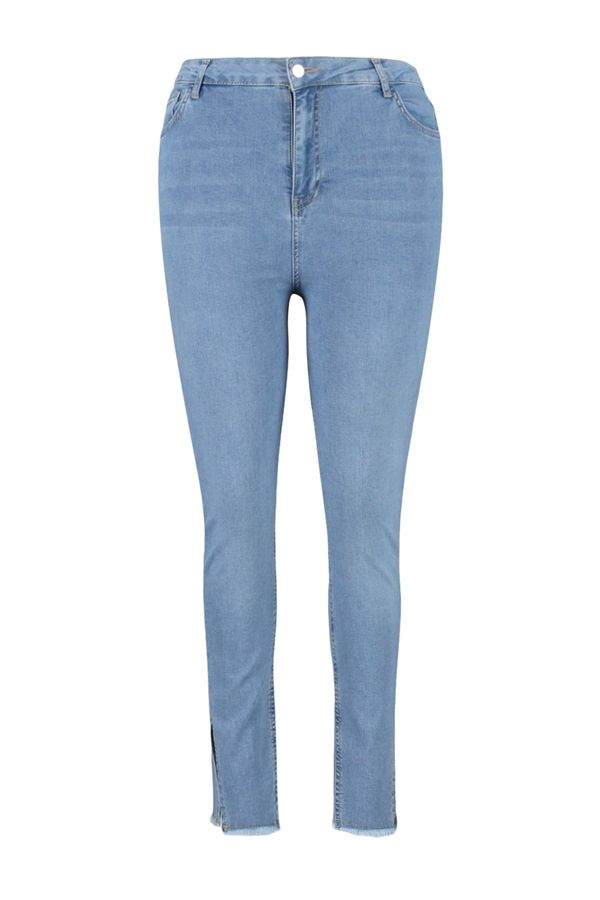 Trendyol Trendyol Curve Light Blue Elastic Skinny Denim Jeans with Slits and Tassel Detail on the legs
