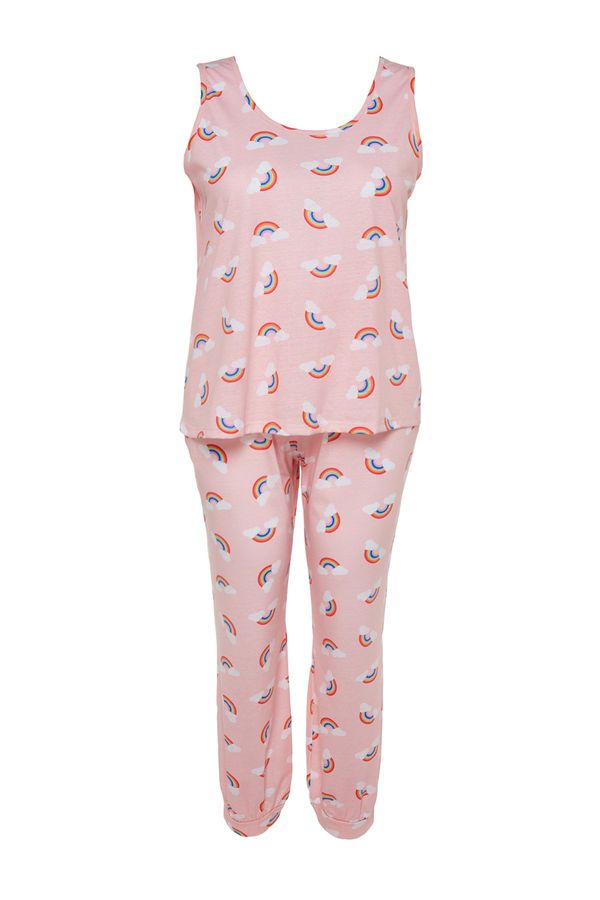 Trendyol Trendyol Curve Light Pink Rainbow Patterned Knitted Pajamas Set