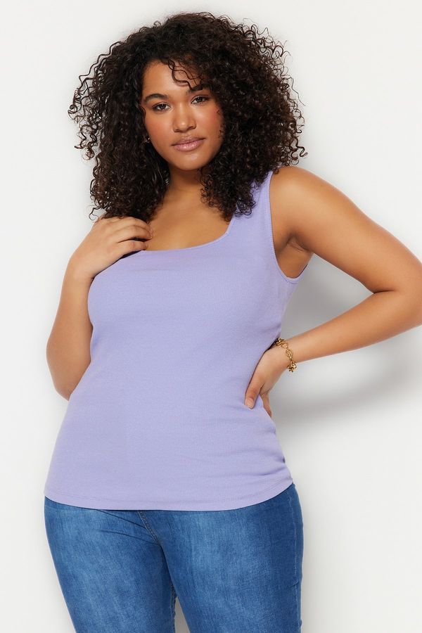 Trendyol Trendyol Curve Lilac Basic Corded Knitted Square Neck Undershirt
