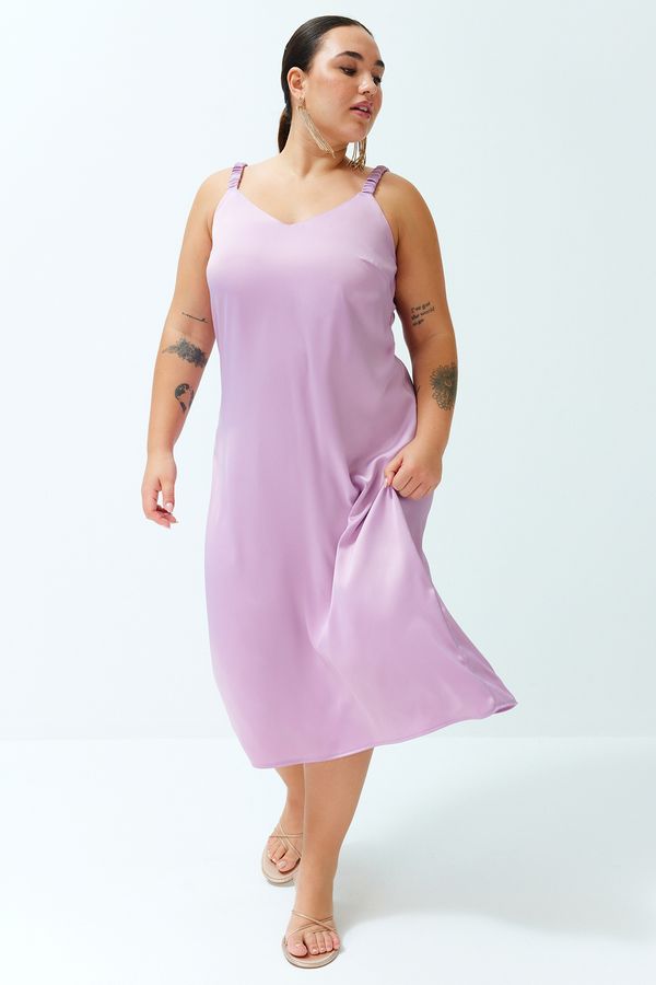 Trendyol Trendyol Curve Lilac Strappy Satin Woven Dress