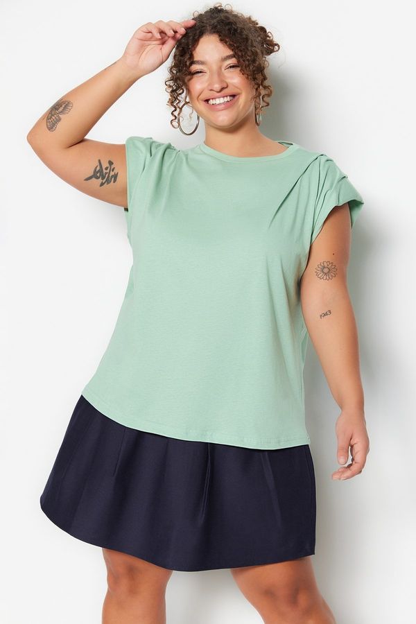 Trendyol Trendyol Curve Mint Knitted Sleeves Pleated Blouse
