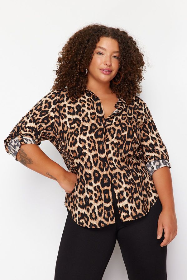 Trendyol Trendyol Curve Multi-Colored Leopard Print Large Size Shirt