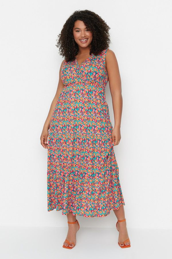 Trendyol Trendyol Curve Multicolored A-line Floral Pattern Knitted Dress