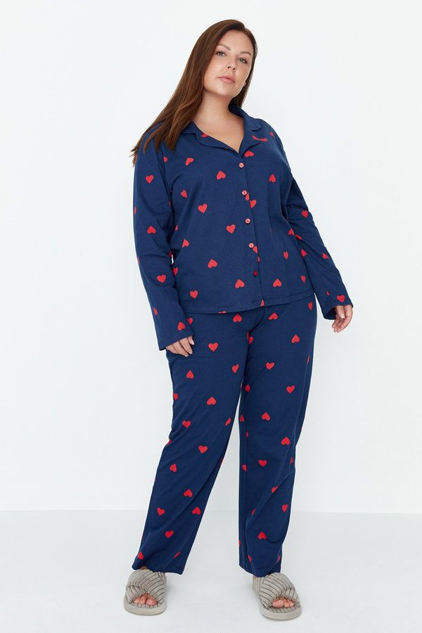Trendyol Trendyol Curve Navy Blue Heart Knitted Pajamas Set