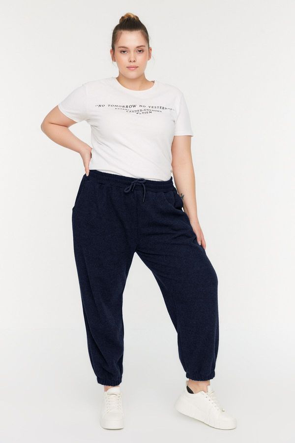 Trendyol Trendyol Curve Navy Blue High Waist Jogger Knitted Sweatpants