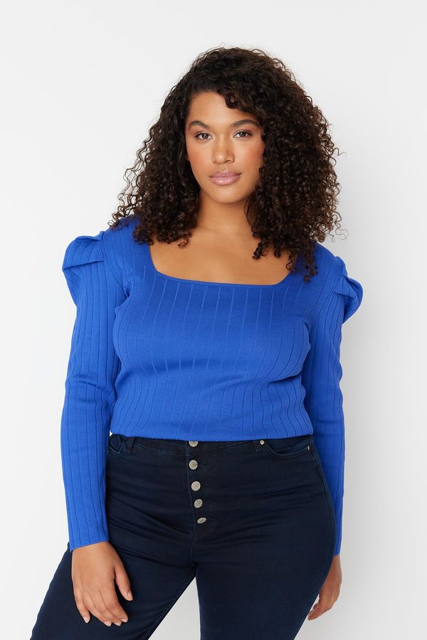 Trendyol Trendyol Curve Navy Blue Watermelon Sleeve Knitwear Blouse