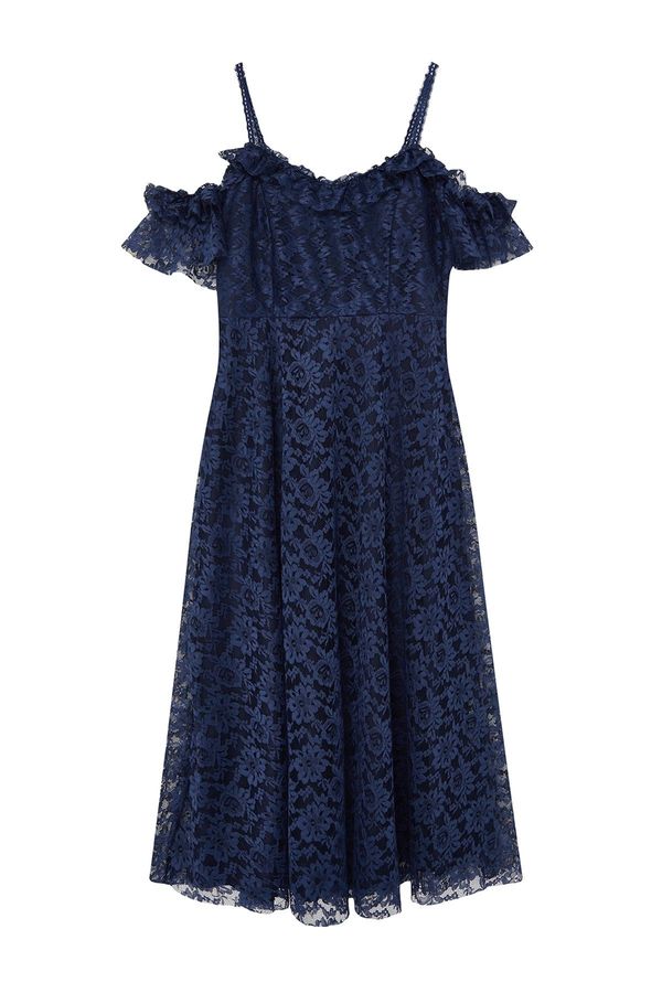 Trendyol Trendyol Curve Navy Blue Woven Guipure Detailed Plus Size Dress