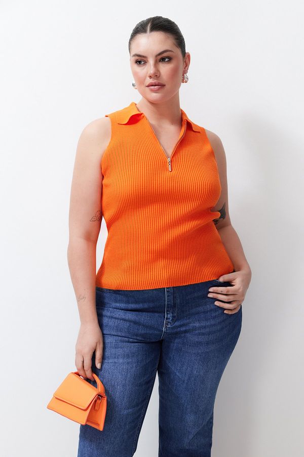 Trendyol Trendyol Curve Orange Bodysuit Fine Knitwear Zippered Blouse