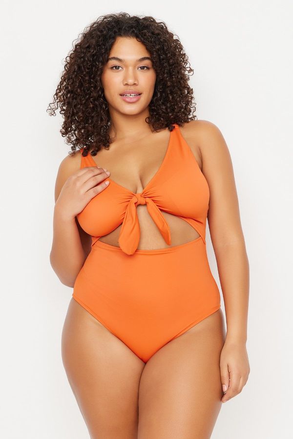 Trendyol Trendyol Curve Orange Cut Out Lace-Up Detailed Swimsuit